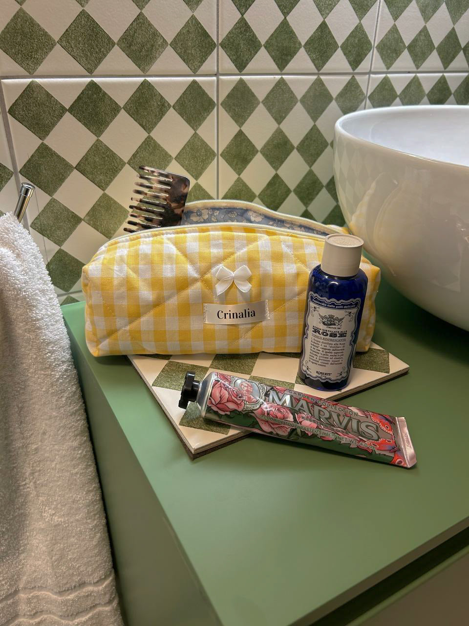 Beauty bag - yellow gingham 🍋🧺 (large size)