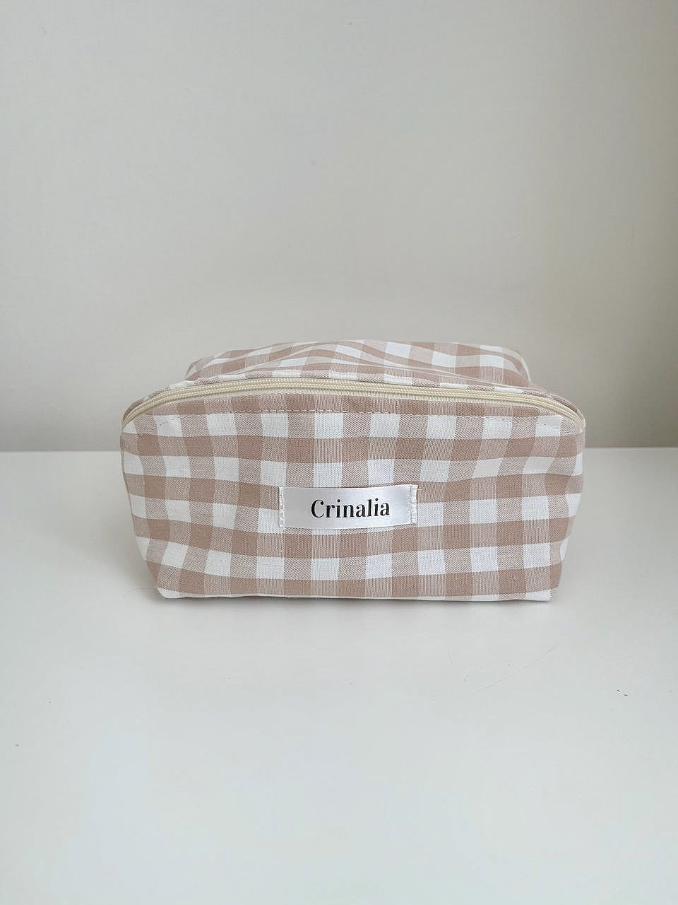 beauty bag - beige gingham 🕊️🤎 (small size folding)