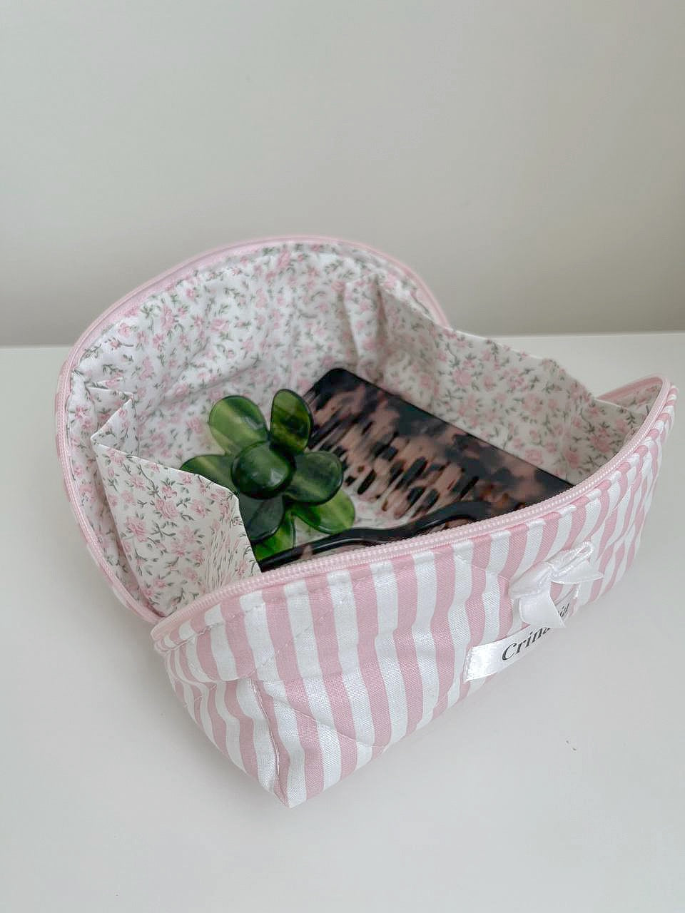 beauty bag - pink stripes 🌸🎀 (small size folding)