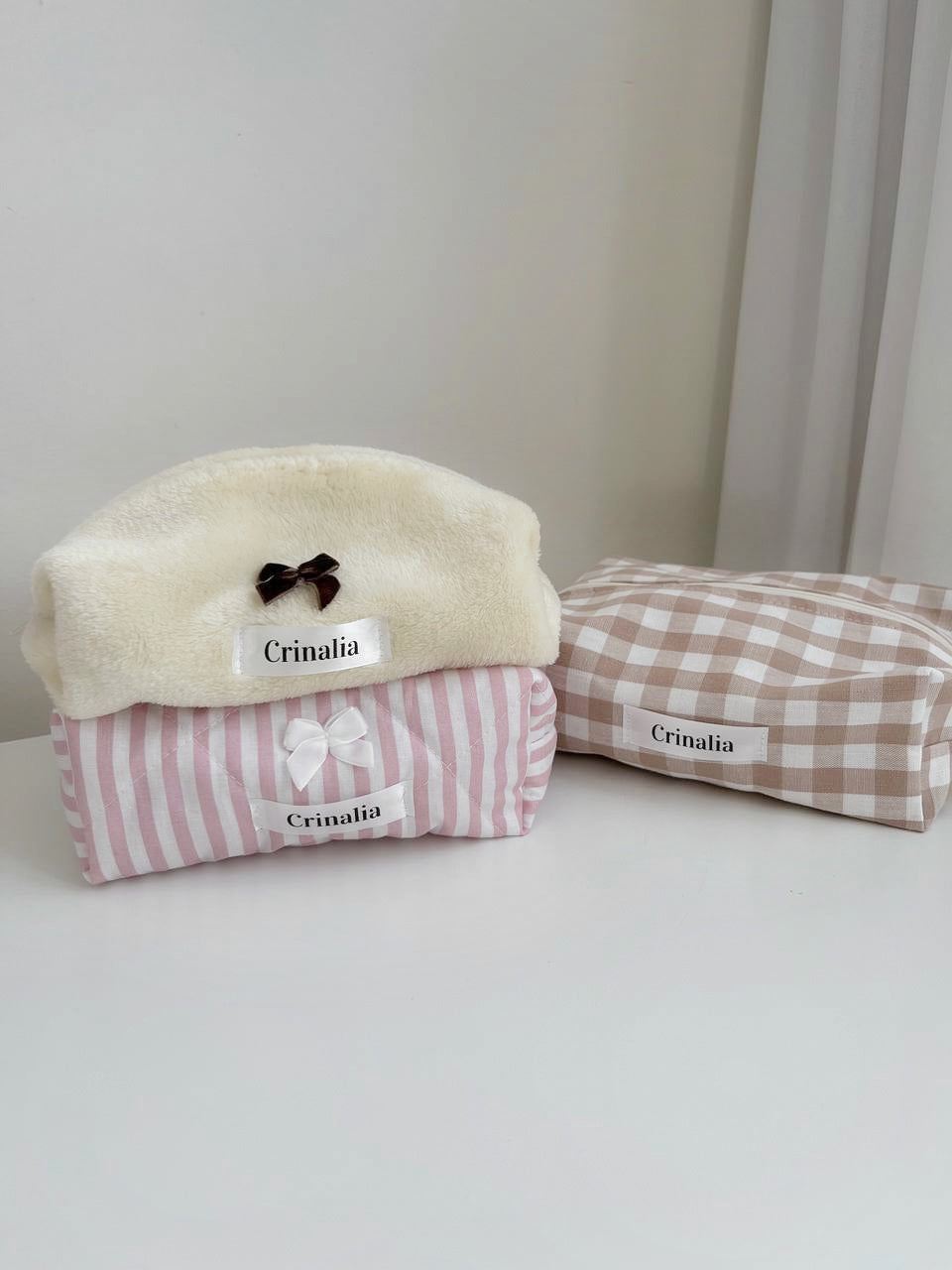 beauty bag - beige gingham 🕊️🤎 (small size)