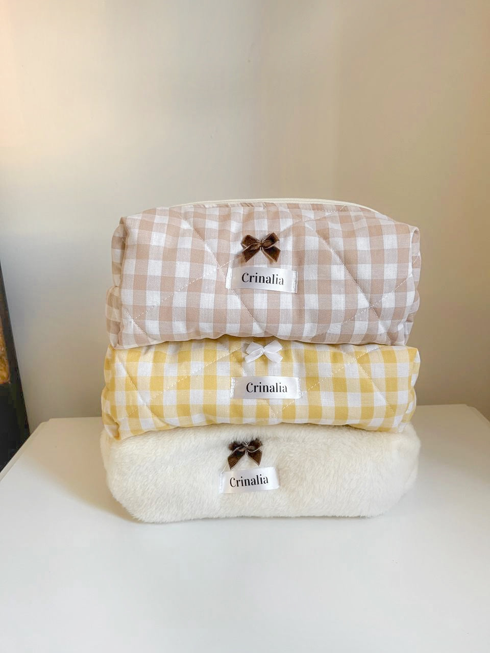 beauty bag - beige gingham 🕊️🤎 (large size)