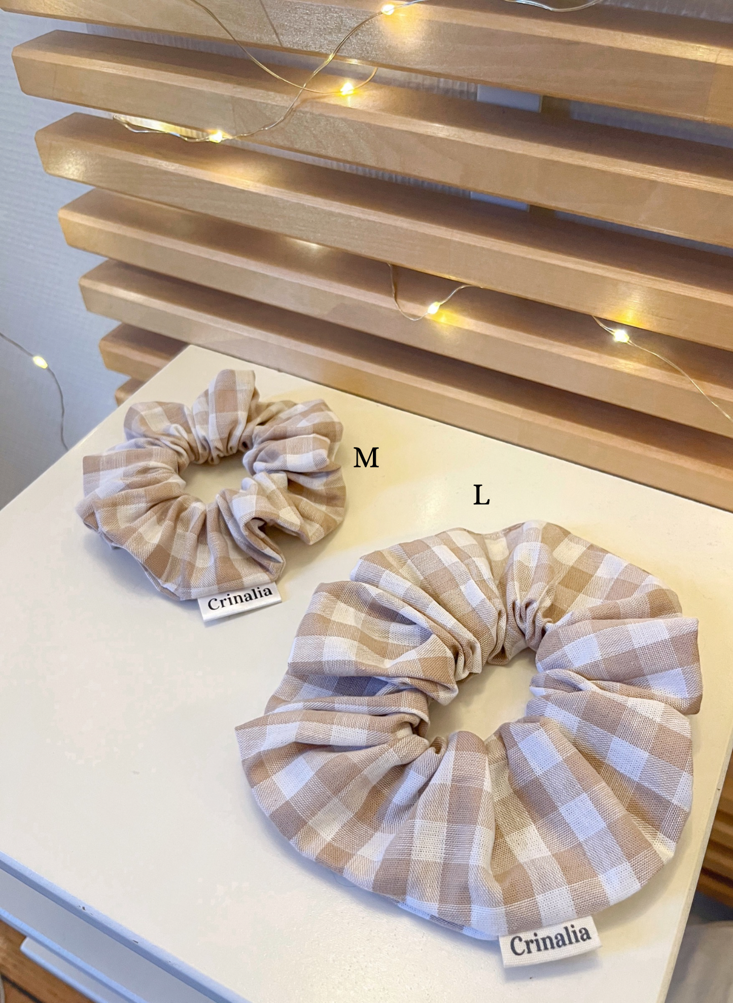 Scrunchie L - beige gingham 🤎