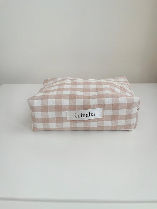 beauty bag - beige gingham 🕊️🤎 (small size)