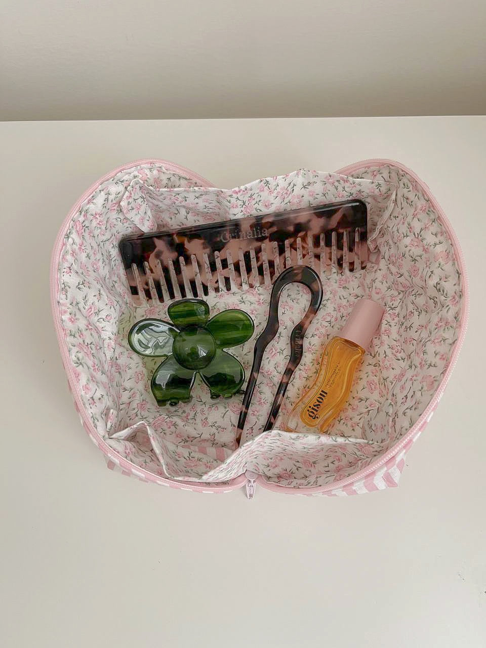 beauty bag - pink stripes 🌸🎀 (small size folding)